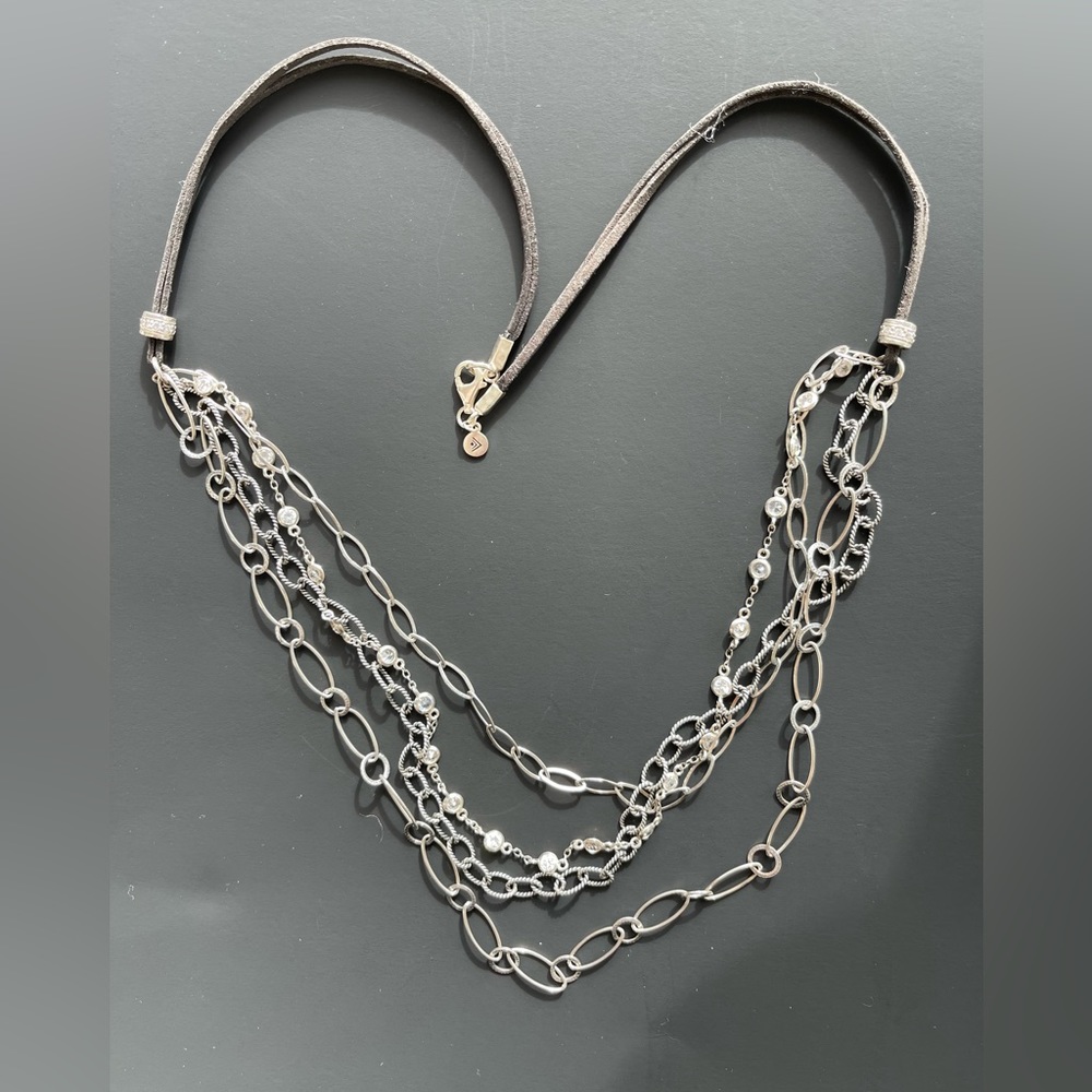 Silpada sterling silver cubic zirconia multi strand 28” long suede cord necklace